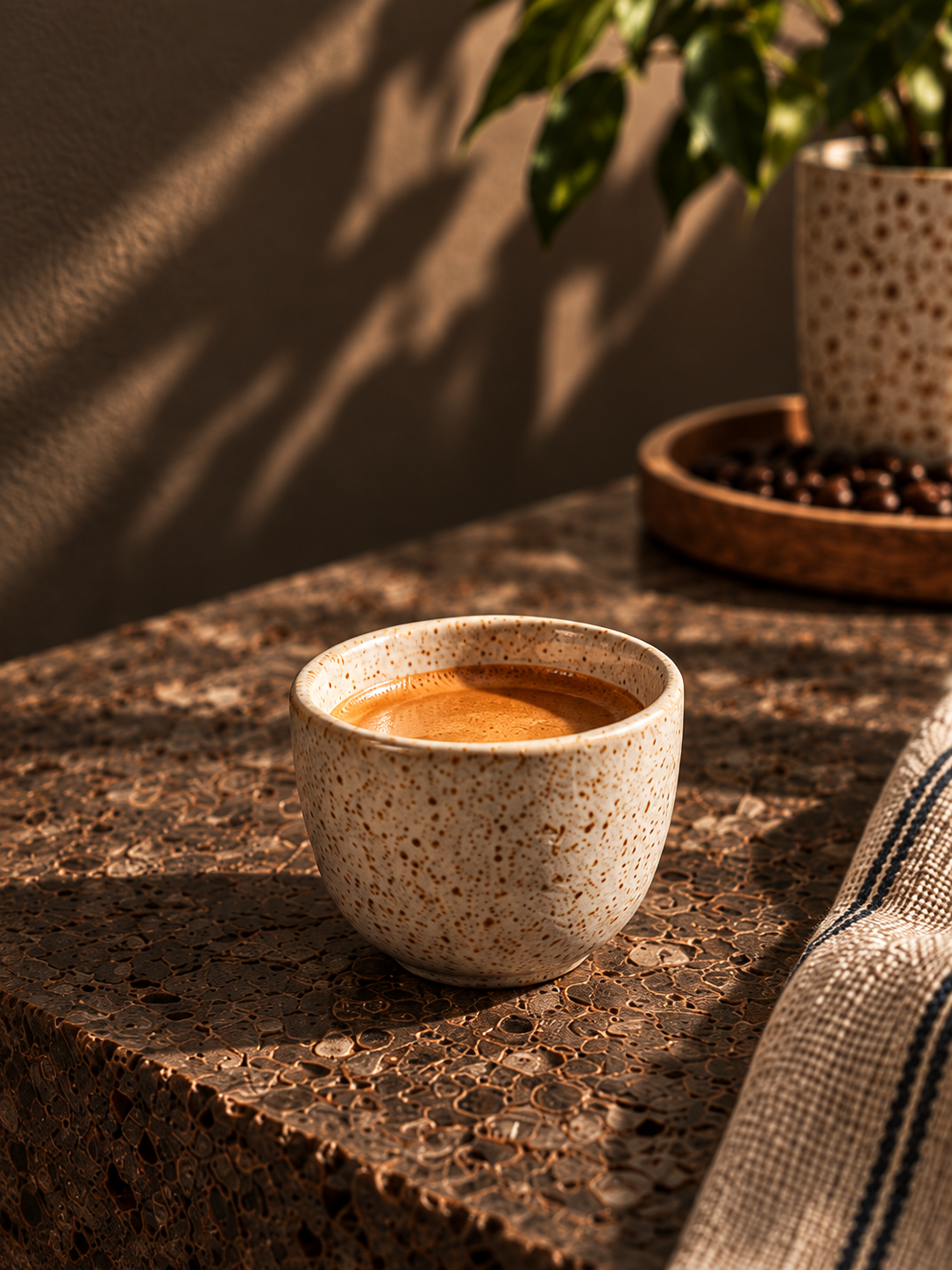 El pequeño momento de disfrutar un espresso. Imagen editorial.